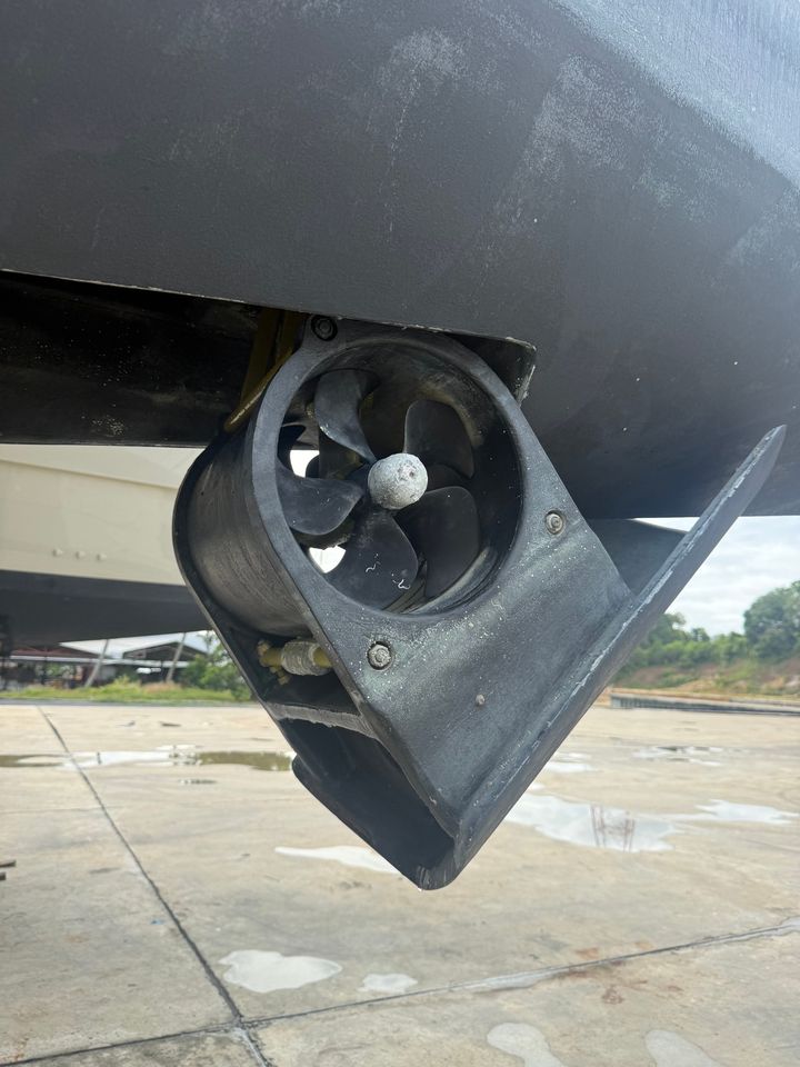 A bow thruster tunnel under the hull